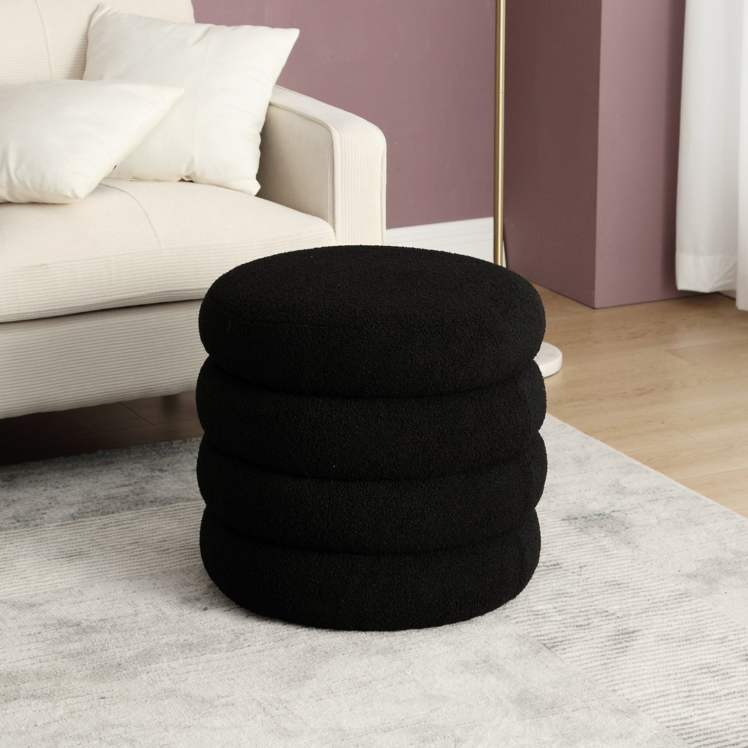 Leiani Modern 19.5" Wide Boulce/Velvet/Linen Upholstered Round Storage Ottoman